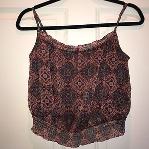 American Eagle Crop Sheer Tribal Tank Top Burgundy